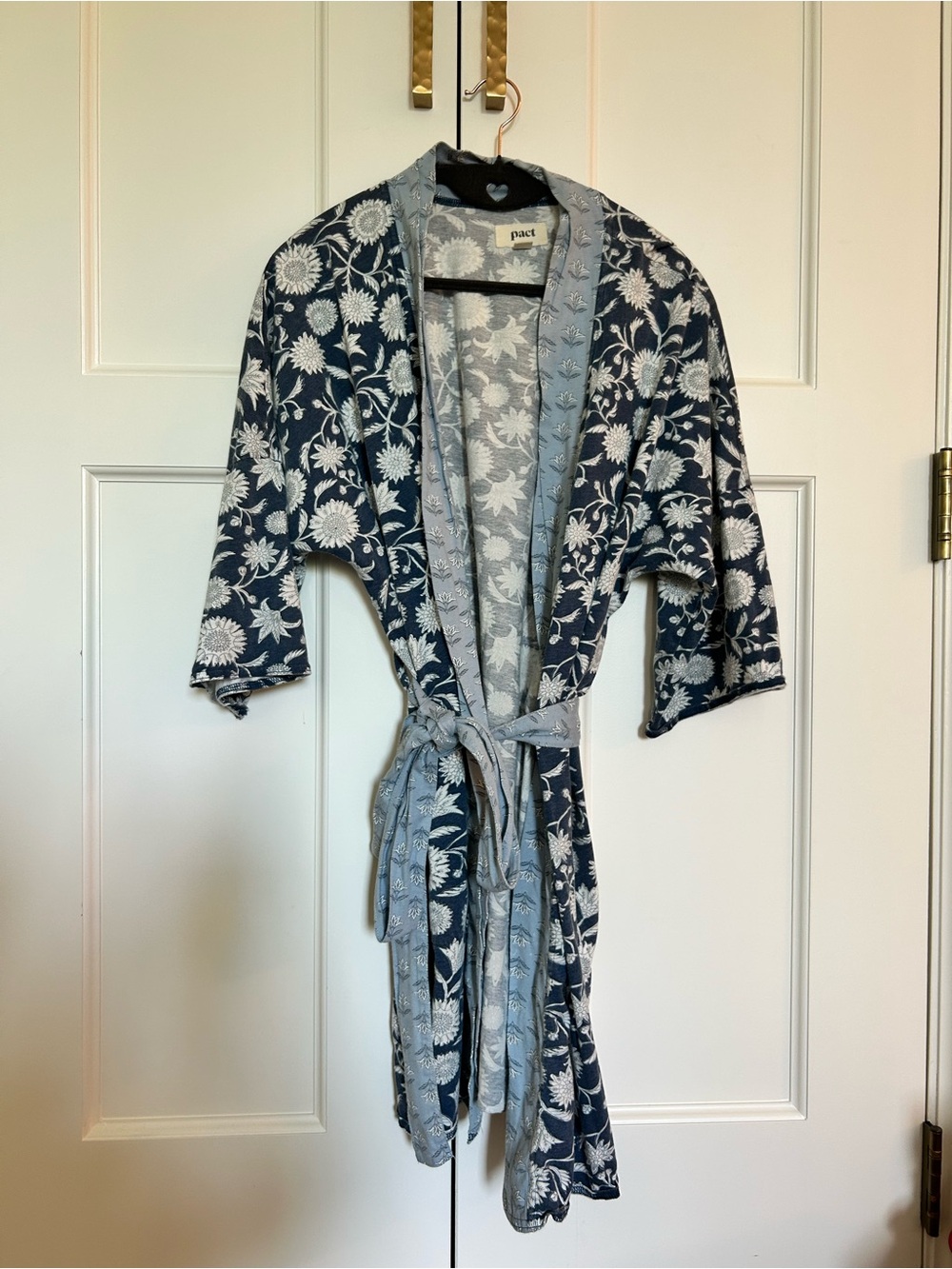 Pact Navy and White Floral Kimono Wrap